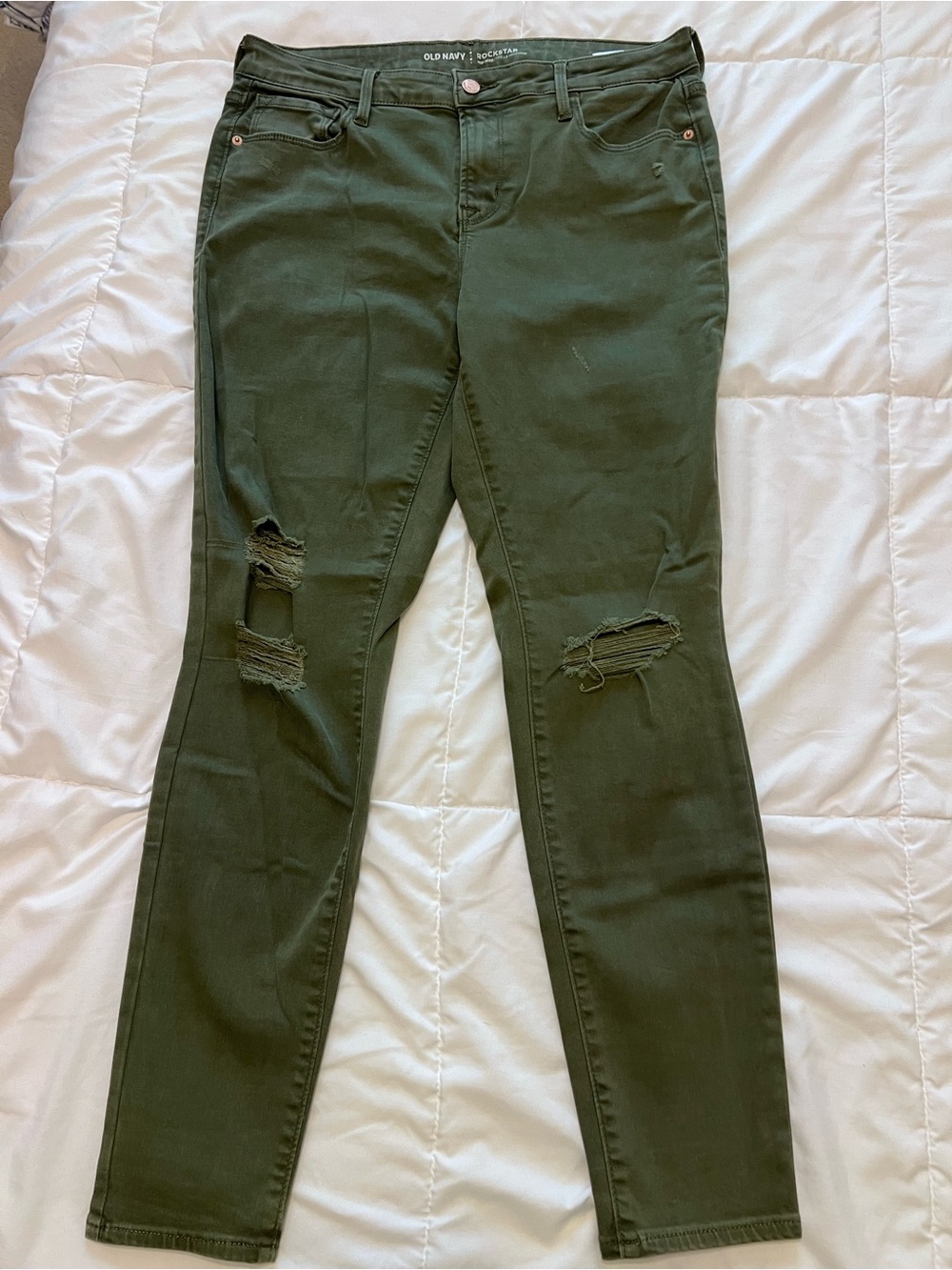 Old Navy Olive Skinny Jeans with Distressed Knees
